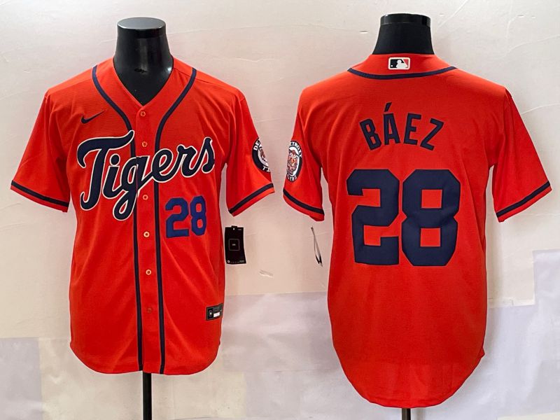 Men 2025 Detroit Tigers #28 Baez Orange Game Nike MLB Jersey style 3->detroit tigers->MLB Jersey